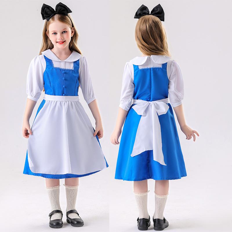 Halloween COS Alice Maid Costume Cute Girl Maid Dress Blue Performance Cosplay Outfis Fancy Halloween Carnival Festival Birthday Party Children