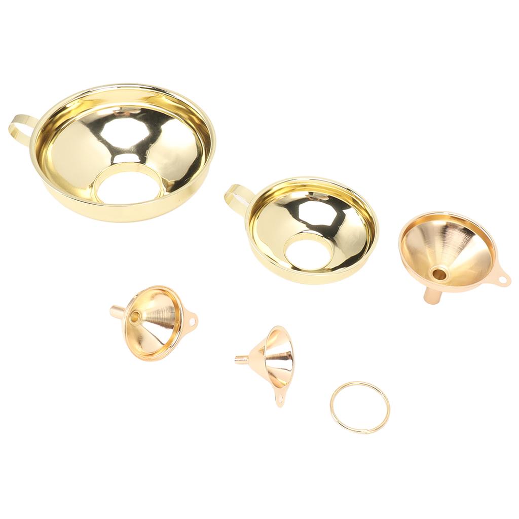 5 Pcs Funnel Set Stainless Steel Gold Plating Wide Mouth Narrow Rod Kitchen Funnel with Side Handle