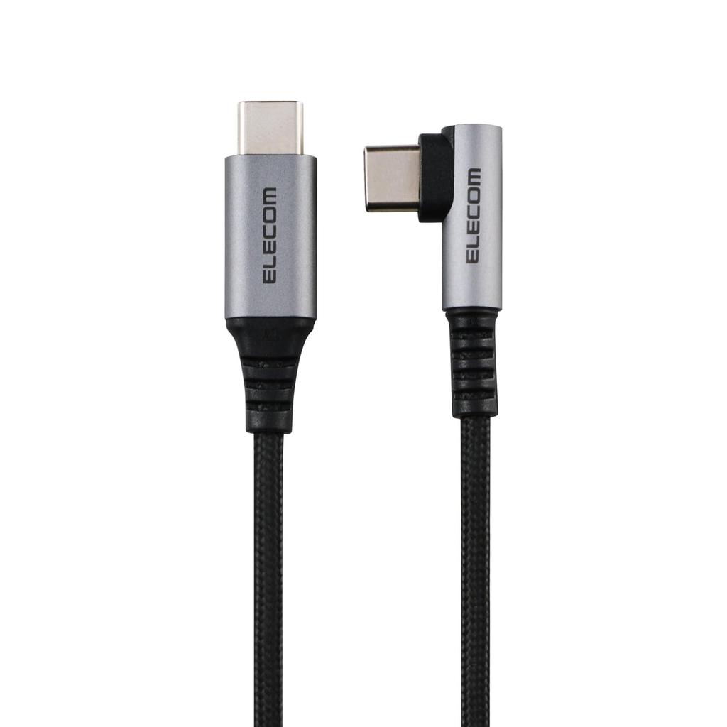 ELECOM USB Cable 2m to 60W PD Nylon Black Type-C (USB-C USB-C) L-shaped, compatible, Mesh, USB-IF certified, MPA-CCECL20BK
