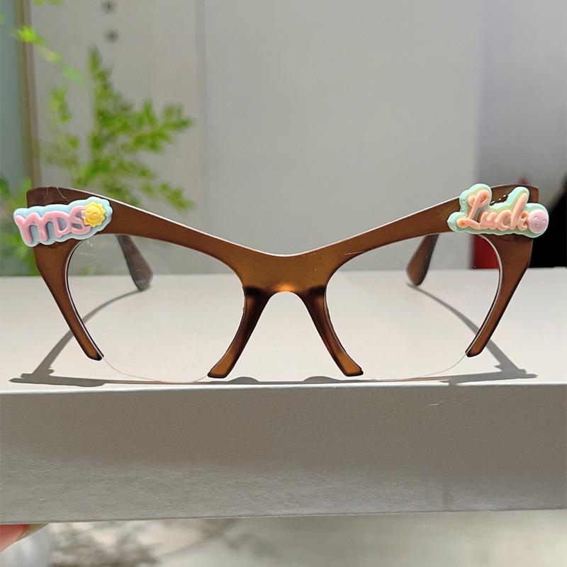 Women Vintage Anti Blue Light Cat Eye Glasses Women Sexy Lady Half Frame Eyewear DIY Cute Decorative Fashion Ball Dress Up Flat Mirror