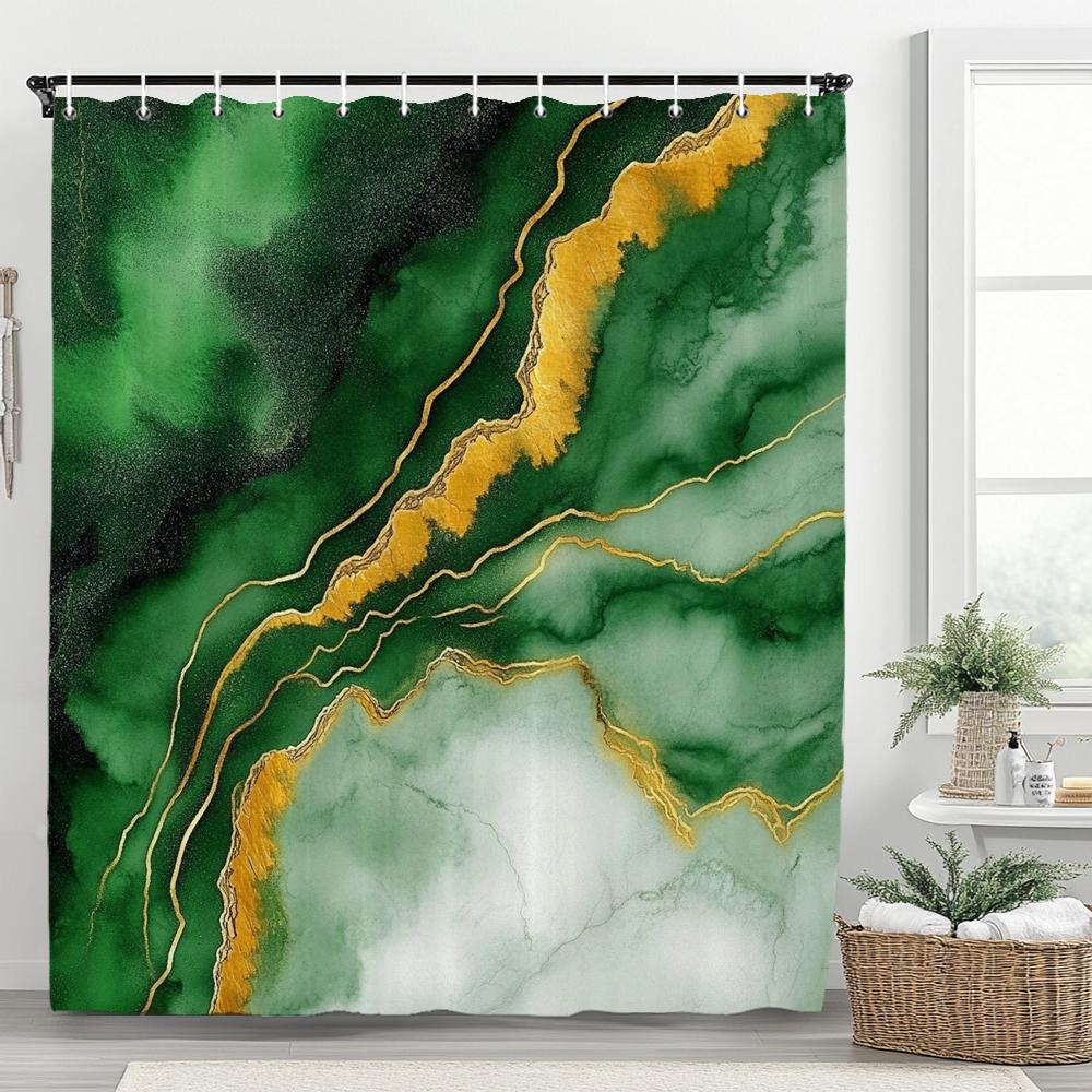 Сине-золотая текстурированная мраморная шторка для душа Черно-белый натуральный художественный узор Полиэстеровая ткань Стираемая шторка для душа Декор для ванной комнаты