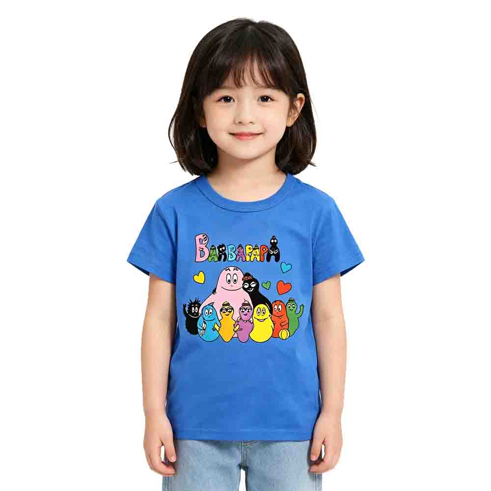 Kids Barbapapa Cartoon Print Short Sleeve T-Shirt Soft Pure Cotton Children Casual Tee
