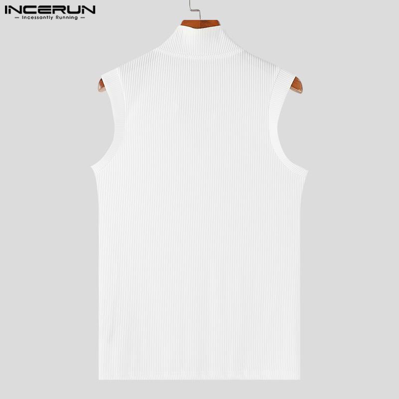 INCEURN Men Stand Collar Turtleneck Sleeveless Knitted Vest Slim Tank Tops