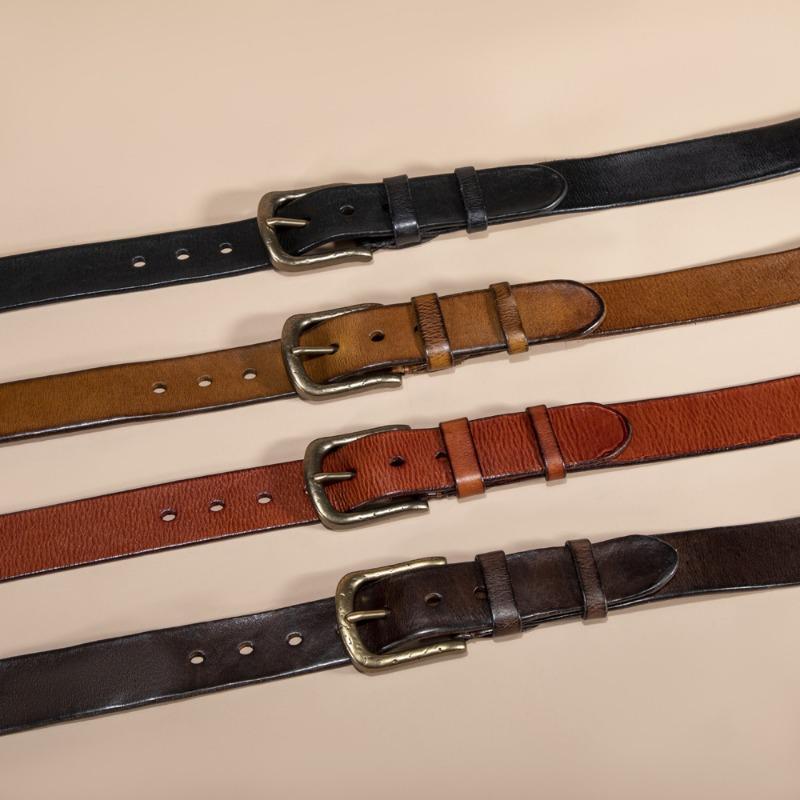 Новый мужской ремень из кожи первого слоя с пряжкой, модный ремень из коровьей кожи первого слоя в стиле ретро