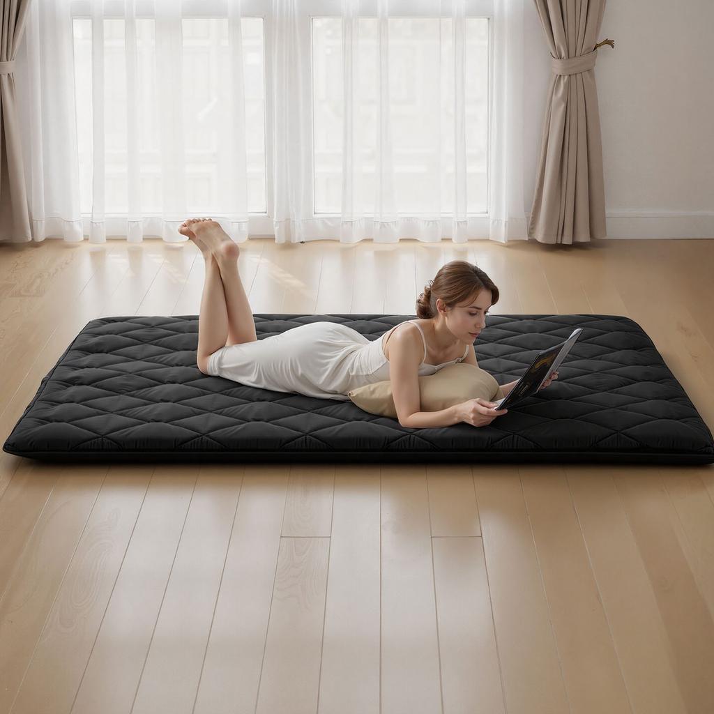 VEVOR Japanese Tatami Mat, Queen Size Foldable Japanese Tatami Mattress, Futon Mattress with Storage Bag & Fastener, 9-Layer Floor Mat for Sleeping