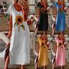 Fashion Women Sunflower Print Short Sleeve Tunic Dresses Plus Size Casual Dress