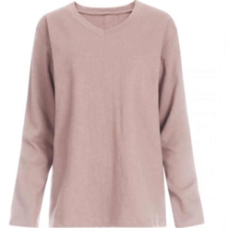 Shop   Women Solid Slub V Neck Daily Long sleeVe T shirT Indi Pink Dai Wsh 1056