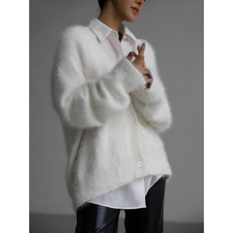 Женский oversized вязаный кардиган-свитер с V-образным вырезом, длинным рукавом, мягкий, теплый, для осени и зимы, свободный крой, повседневная верхняя одежда