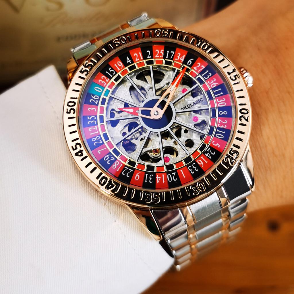 Мужские механические часы автоматические роскошные с вращающимся диском наручные часы мужские повседневные водонепроницаемые светящиеся часы