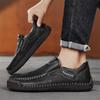 Fashion Comfortable Mens Soft-Soled Slip On Flats Casual Leather Loafers Versatile Business Shoes Non-Slip Male Hiking Shoes Moccasins