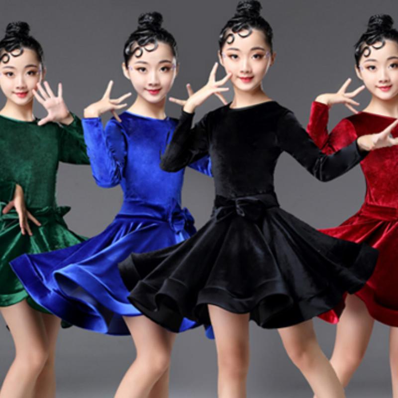 Girls Velvet Latin Salsa Dance Dress Gymnastics Dancewear Ballroom Dancing Costume