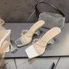 Crystal Rhinestone Thin Heel High Heels Sandals - Women's Fashionable Long Legs Summer Slippers