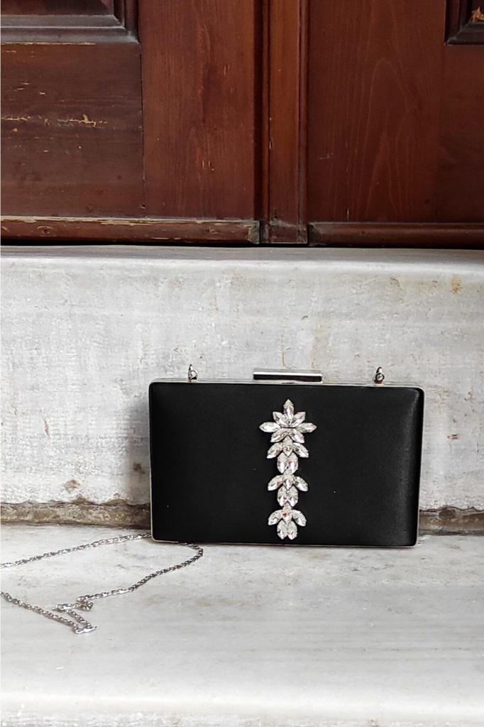 Women's Stylish and Useful Evening Dress Bag Silver Satin Star Stone Accessory Evening Dress Slim Model Women's Bag