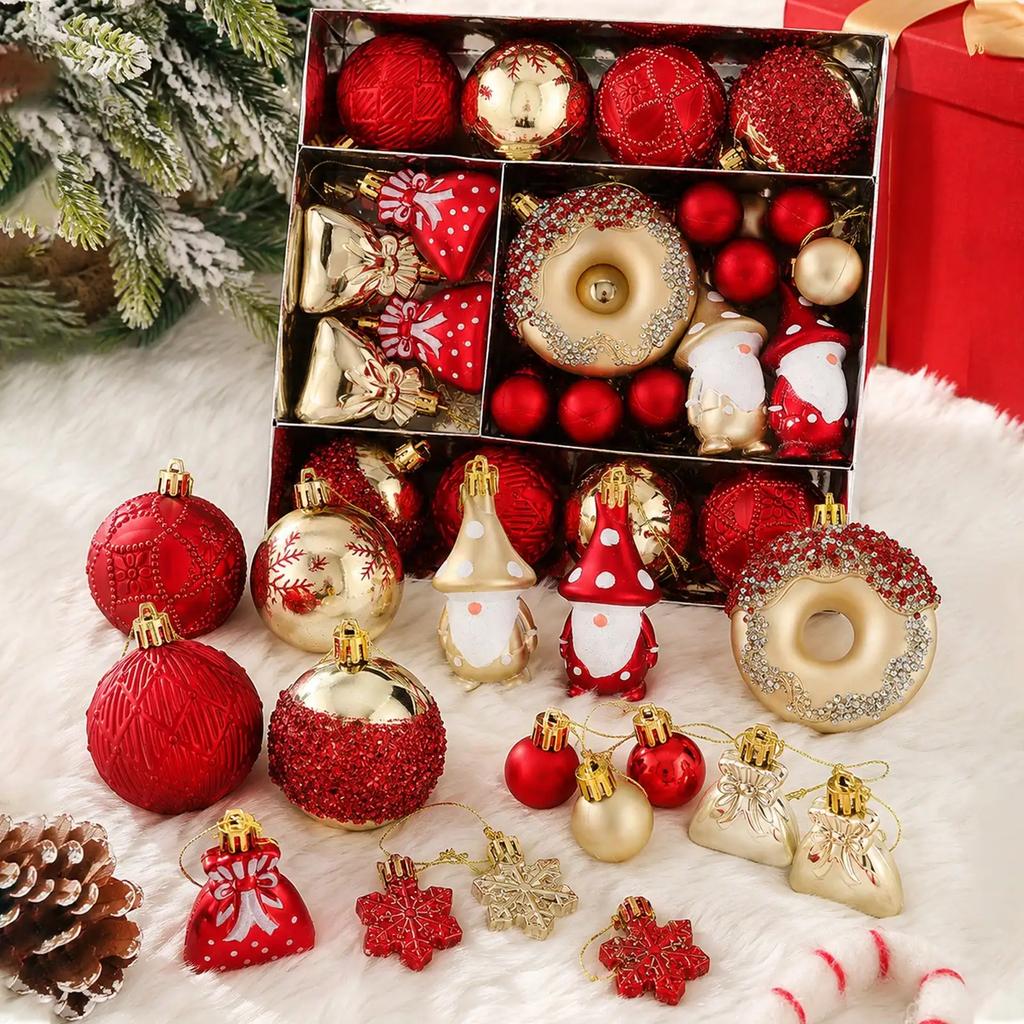 60Pcs Christmas Ornaments Set Shatterproof Xmas Tree Hanging Balls Snowflake Pendants Navidad Holiday 2026 Christmas Decoration