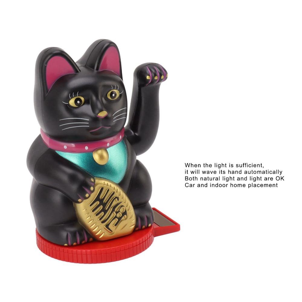 Plastic Rotatable Base Fortune Cat 5 in Solar Induction Cat Figurine Office Desk Display