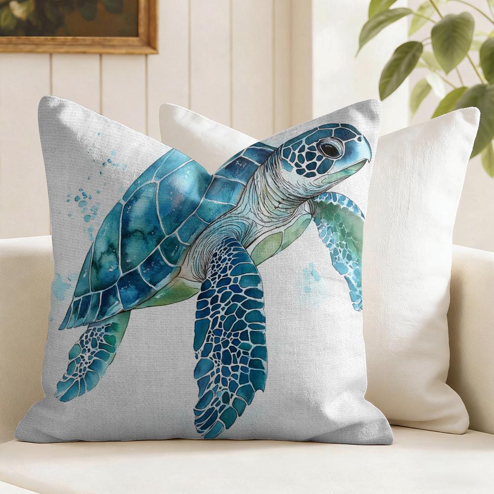 Sea Animal Turtle Coral Cushion Cover Natural Linen Pillow Cover DoubleSided Print Cushion Cover for Sofa Home Decor