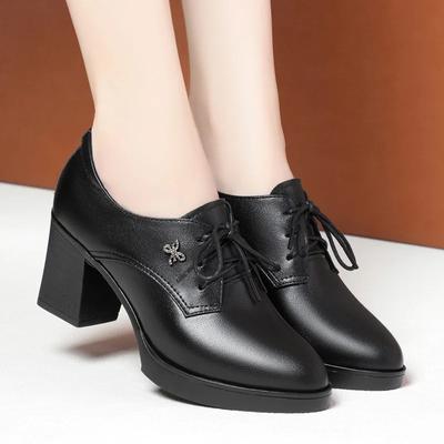Женские туфли на шнуровке на толстом каблуке, женские туфли на высоком каблуке, женская обувь, новые, с глубоким вырезом, с острым носком, из натуральной кожи, женские, для вечеринок, для работы