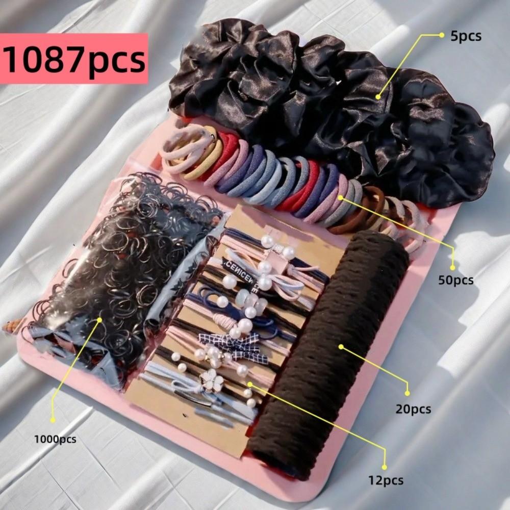 1087Pcs Multi-Style Hair Ties Set Elastic Ponytail Holders Pack Hair Decor Set for Women Girls