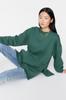 Women's Fashionable Stylish Sweatshirt Green Oversize Wide Fit Slit Detailed Thick Inside Fleece Knitted Sweatshirt
