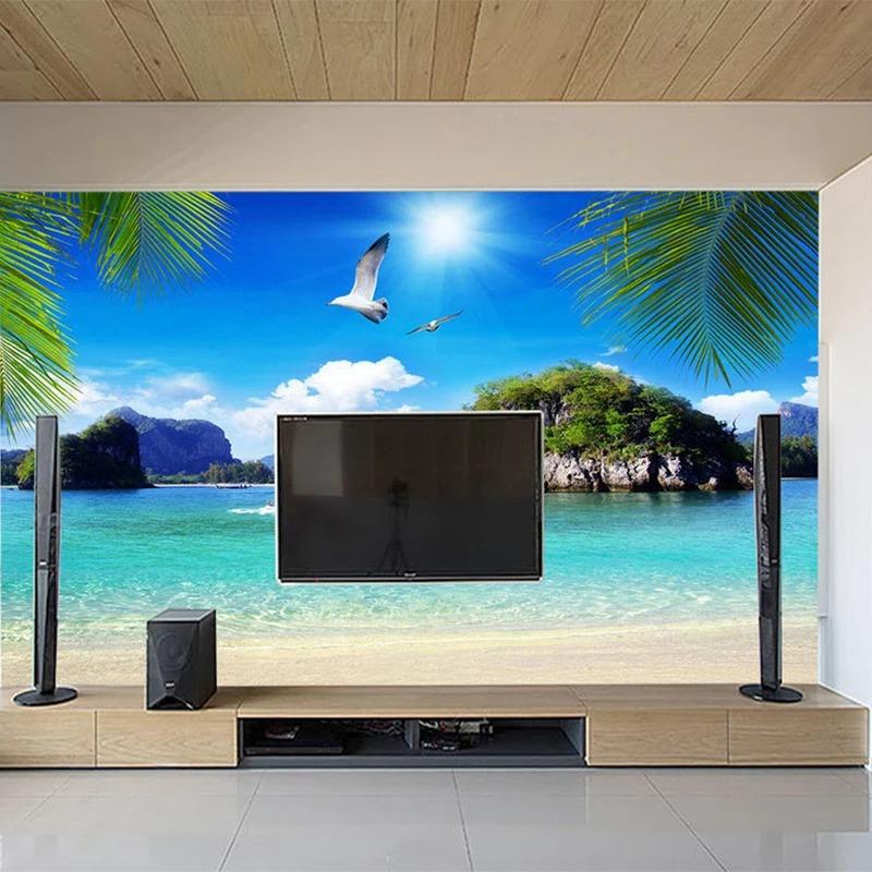 3d Природа Обои Синий Океан Морской Пейзаж Пляж Фотообои Гостиная Диван Спальня 3d Настенная Роспись Домашний Декор