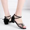 Женская атласная обувь для латинских танцев для девочек, детская танцевальная обувь для бальных танцев и сальсы на низком каблуке со стразами