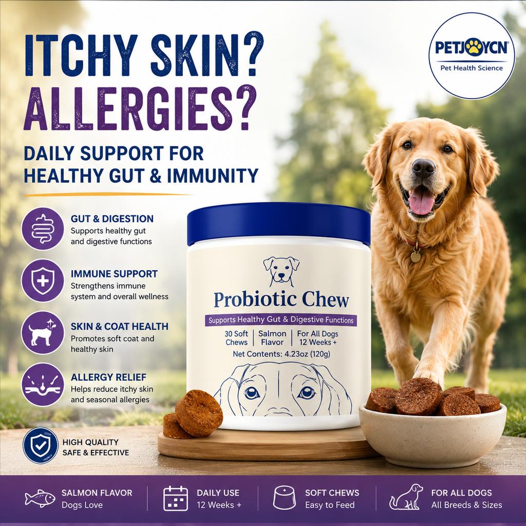 PETJOYCN Probiotic Dog Chews 120g Soft Salmon Flavored Treats Support Digestive Health Gut Immune System Wellness for Dogs