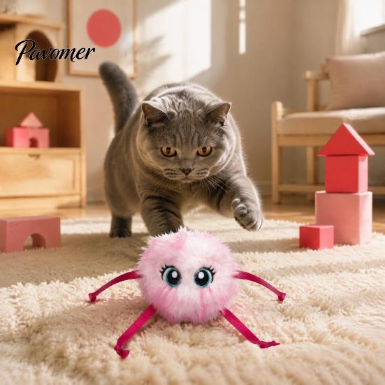 Игрушки для снятия стресса для скучающих кошек Электрический мячик для кошек, Автоматически прыгающий плюшевый мяч, Интерактивный милый электронный самокатящийся с ленточкой для кошек, оставленных одних дома