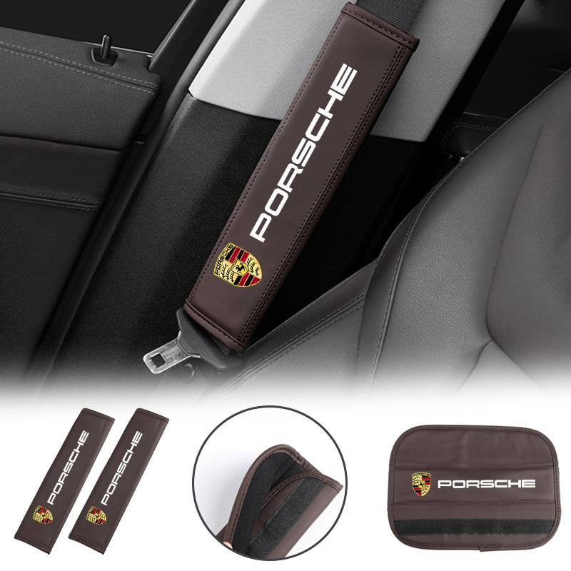 2Pcs Car Logo Style Seat Belt Shoulder Protection Covers Fit for Porsche Panamera Spyder Carrera Macan Boxster Cayman Cayenne