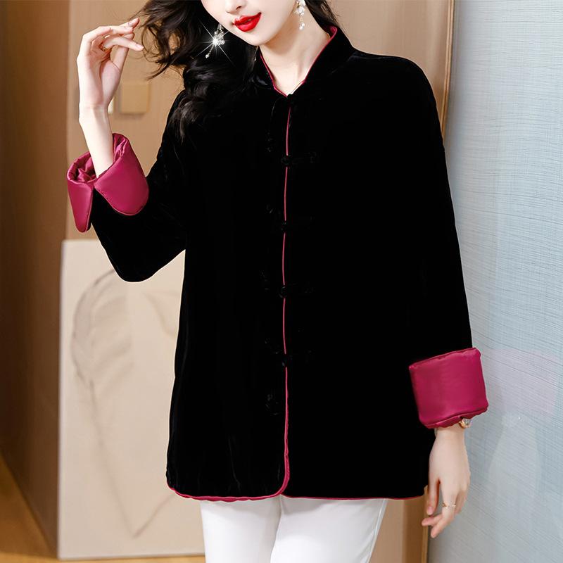 Хлопковая куртка в китайском стиле Зимняя маленькая хлопковая куртка Одежда для мам Винтажный стиль Пуговичная хлопковая куртка Костюм Тан Женская куртка