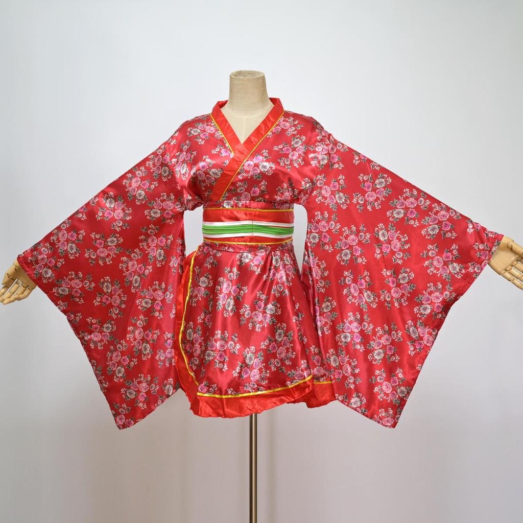 Sexy Short Japanese Gown Japanese Geisha Cosplay Costume Flower Print Yukata One Piece with Obi Belt Underwear Bathrobe Pajamas Women's (Red, L)