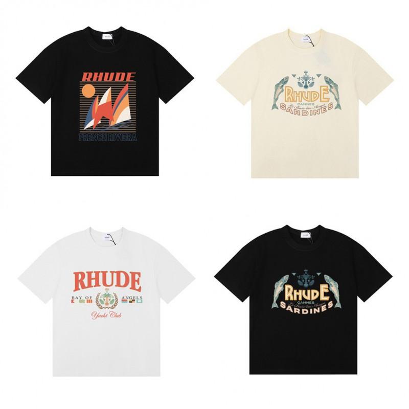 RHUDE Graphic T-Shirt Men Women Short Sleeve Round Neck Casual Wear