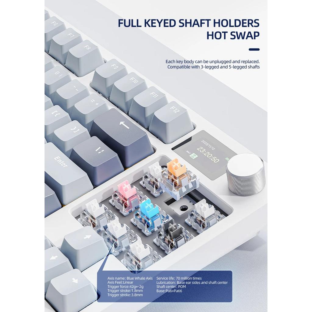 K86 Беспроводная механическая клавиатура с возможностью горячей замены Bluetooth/2,4g с экраном дисплея и поворотной кнопкой громкости для игр и работы