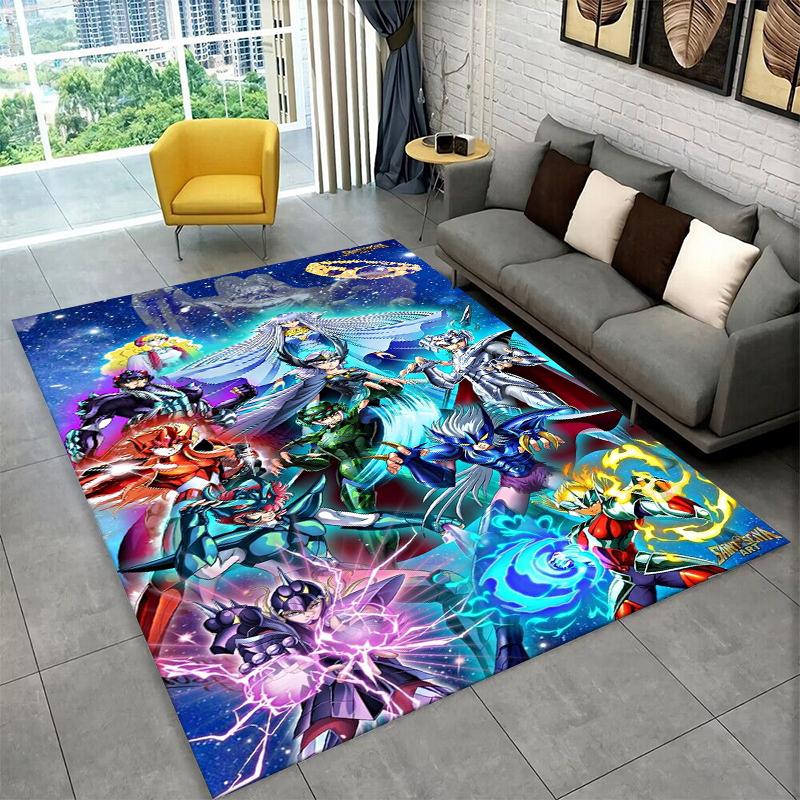 Retro Saint Seiya Anime Cartoon Carpet Rug for Playroom Bedroom Living Room Sofa Home Decor,kid Area Rug Non-slip Floor Mat