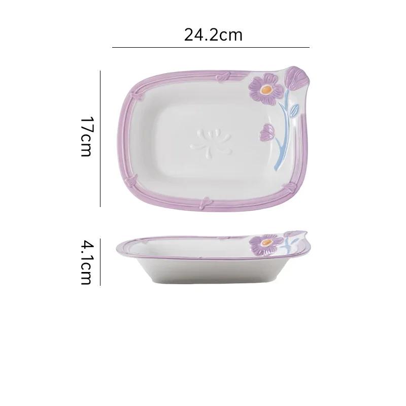 Креативные рельефные цветы Керамические тарелки Роскошные ресторанные салатницы Десертные тарелки Вкусные блюда Супницы Изысканная столовая посуда