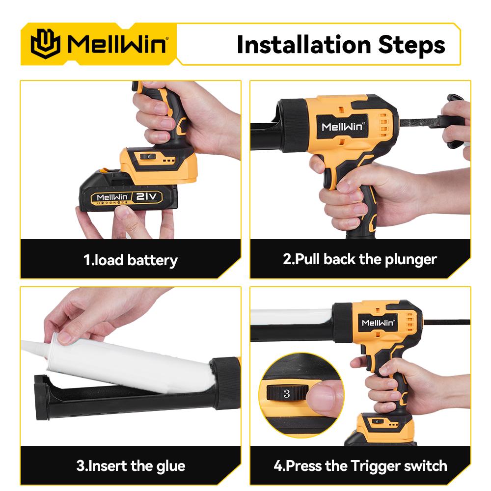 MELLWIN 10 унц/300 мл Пистолет для герметика для стекла Аккумуляторный Двери и окна Электрический инструмент для заделки швов Для аккумулятора Makita 18 В Штифт