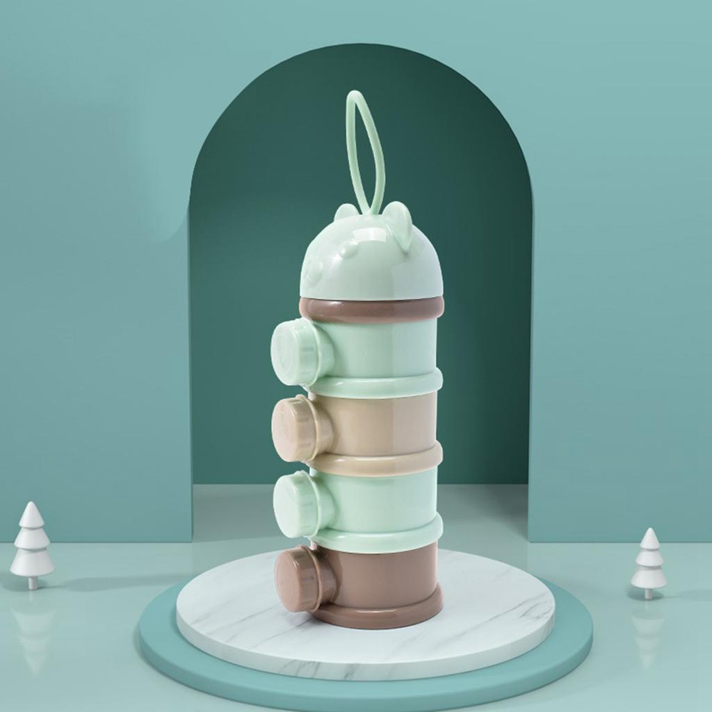 Milk Powder Dispenser 4 Layers Large Capacity Odorless Portable Baby Formula Snack Container with Side Opening Green