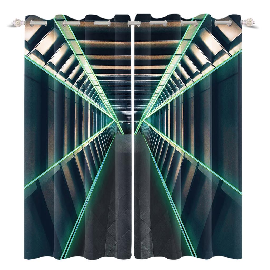 2 шт./компл. 3D Штора с окном космического корабля, Научная фантастика, Футуризм, Декор для спальни, гостиной, Светонепроницаемая штора из полиэстеровой ткани