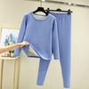 2 Pcs/Set Winter Top Pants Set Thick Plush Round Neck Long Sleeve Elastic Waist Warm Soft Cold-proof Homewear Pajamas Set Thermal Underwear Set