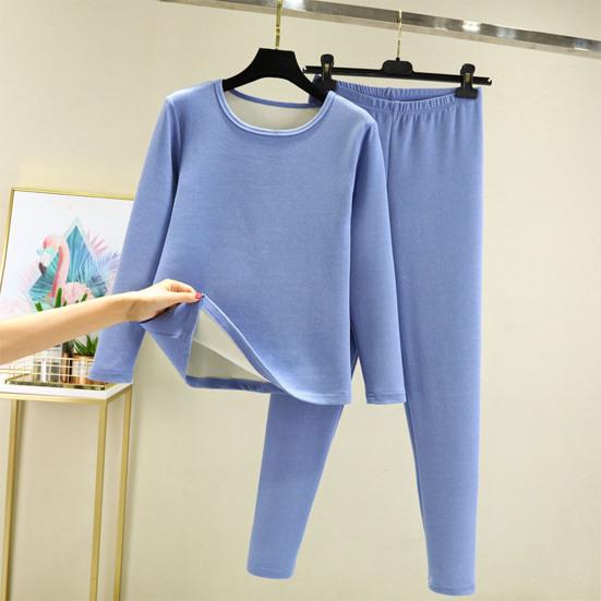 2 шт./компл., комплект зимних топов и брюк, толстый плюшевый комплект с круглым вырезом, длинными рукавами, эластичной резинкой на талии, теплая, мягкая, морозостойкая домашняя одежда, пижамный комплект, комплект термобелья