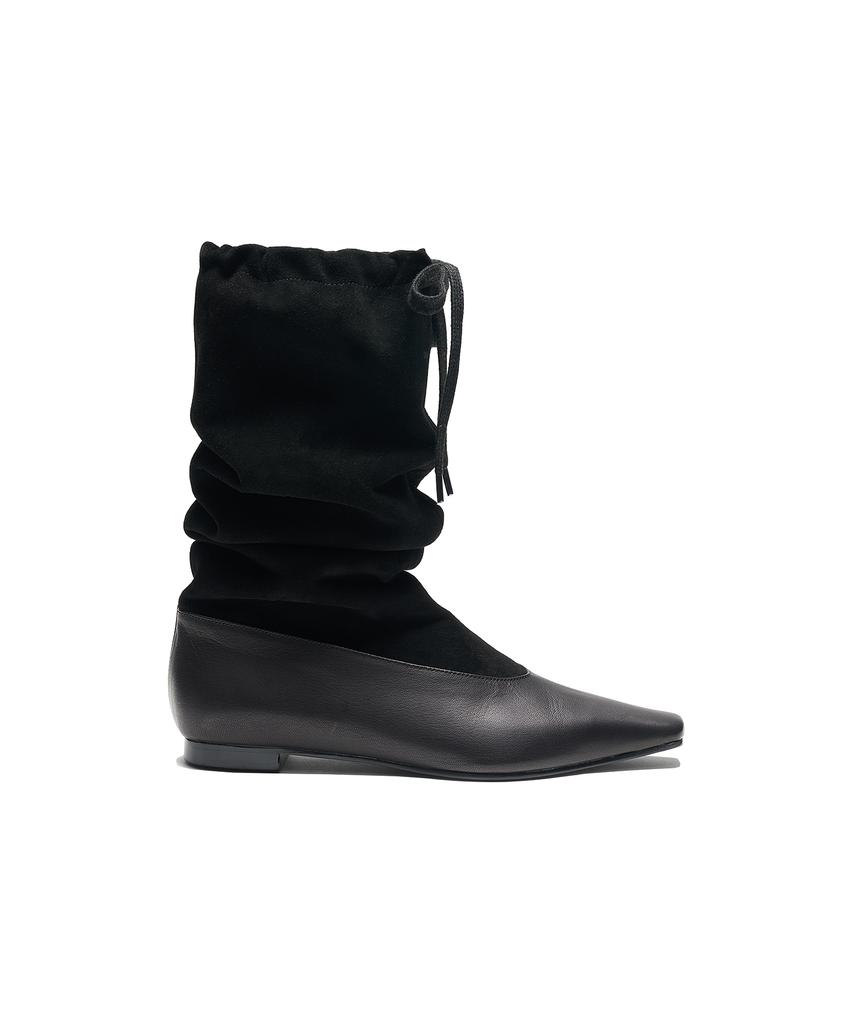 Partimento Women Drawstring Leather Slouch Tall Boots_Black