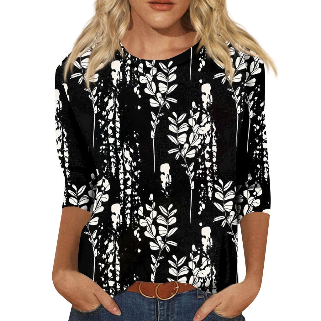 Рубашки с рукавом 3/4 для женщин, милые топы, футболки с рисунком, блузки, повседневные базовые топы больших размеров, пуловеры