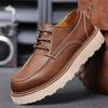 Men's British Style Retro Work Shoes Genuine Leather Thick Sole Heightened Lace-up Fashion Casual Shoes for Men Outdoor