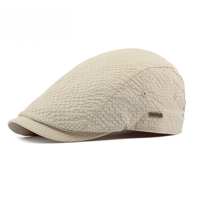 Unisex Water Repellent Flat Cap Spring Summer Waffle Texture Breathable Ivy Cap Retro British Beret Cabbie Hat