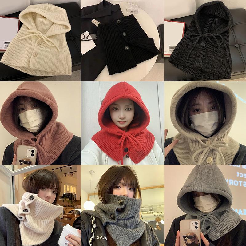 Зимние шапки-балаклавы, шарфы для мужчин и женщин, унисекс, вязаные шапки с капюшоном, утепленные шапки на шнурке, шейные воротники, шапки-бини