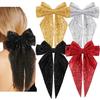 2PCS Fashion Sequin Bow Spring Clip Mesh Ribbon Hair Clip Elegant Christmas And New Year Party Hair Accessory