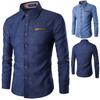 Men’s Slim Fit Cotton Denim Shirt with Faux Leather Pocket