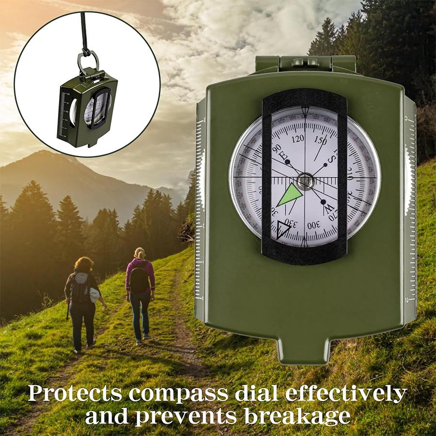Waterproof Shockproof Compass With Sighting Function Carabiner And Storage Pouch For Hiking Camping Outdoor Navigation Survival