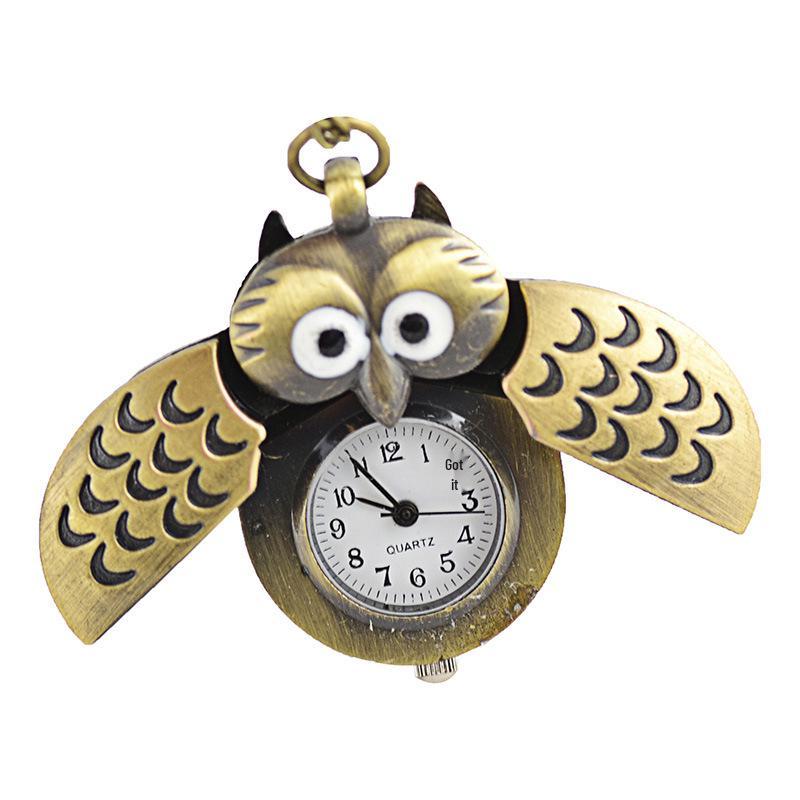 Nostalgic Antique Bronze Owl Pocket Watch with Fine Chain – Small Size (6104)