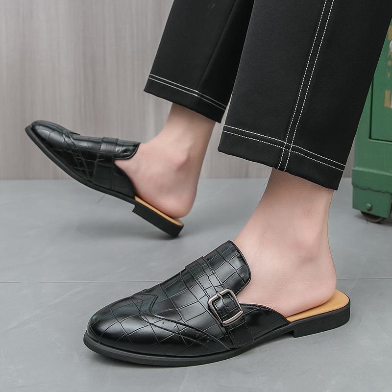 Модные повседневные мужские полушлепанцы Классический дизайн в британском стиле Досуг Вечеринка Улица Мода Большой размер Летние кожаные туфли на плоской подошве