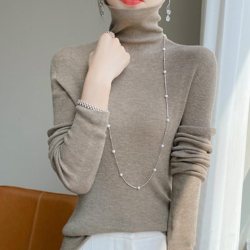 Осенне-зимний женский свитер со сложенным воротником, женский однотонный свитер с утолщенным низом, большой размер, эластичный внутренний женский трикотаж